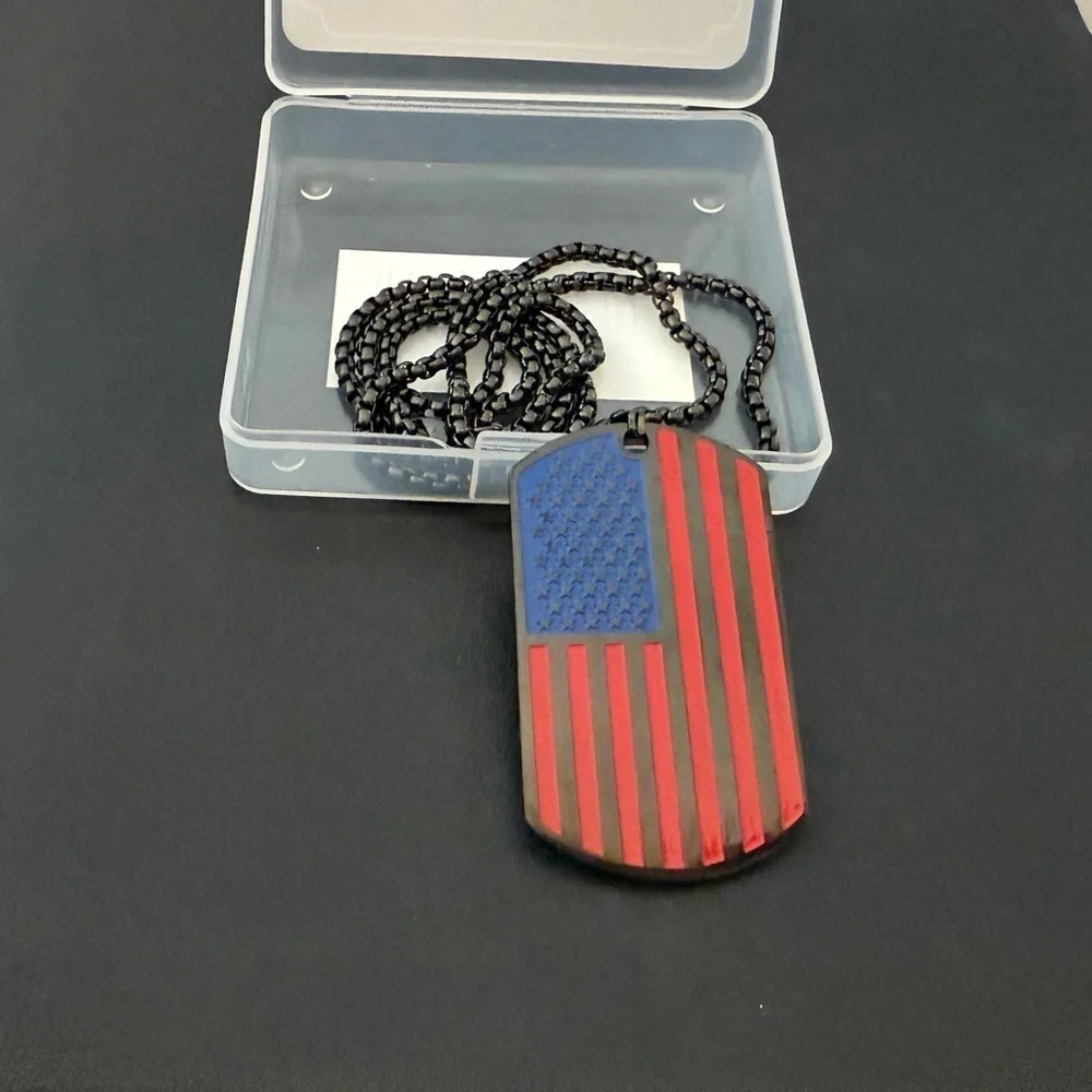 🇺🇸 American Flag Dog Tag Necklace | Rehoboth Stainless Steel Pendant and Chain